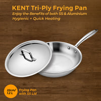 KENT Tri-Ply Frying Pan with SS Lid 22cm