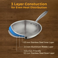 KENT Tri-Ply Frying Pan with SS Lid 22cm
